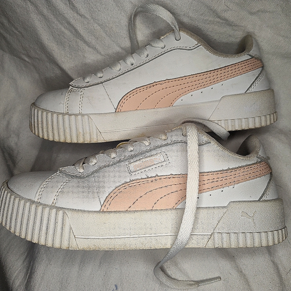 White & Pink Puma Carina Court Sneakers US Women's Size 6